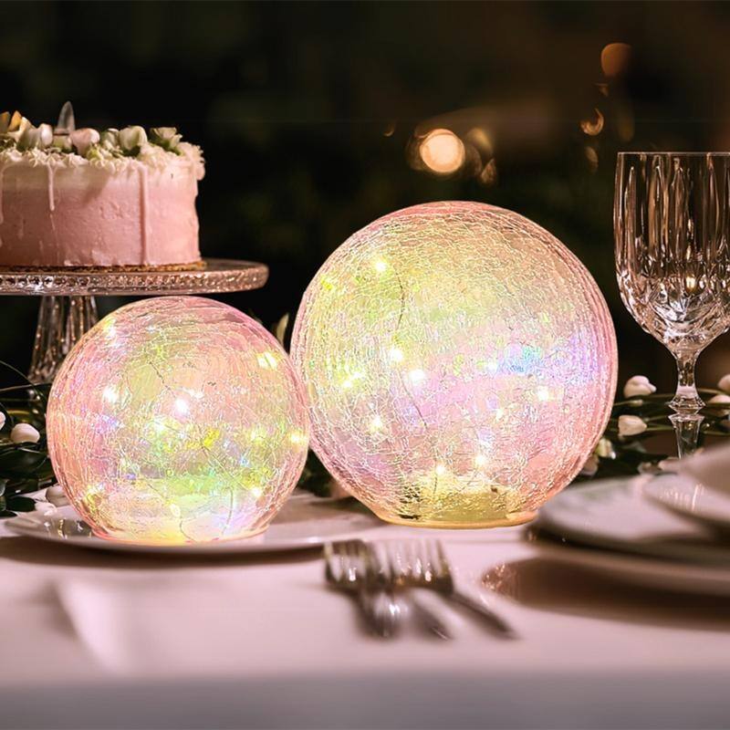 Crackle Glass LED Globe Light, Gold Mercury Orb Lamp for Christmas Decor, Table Centerpiece, Gift