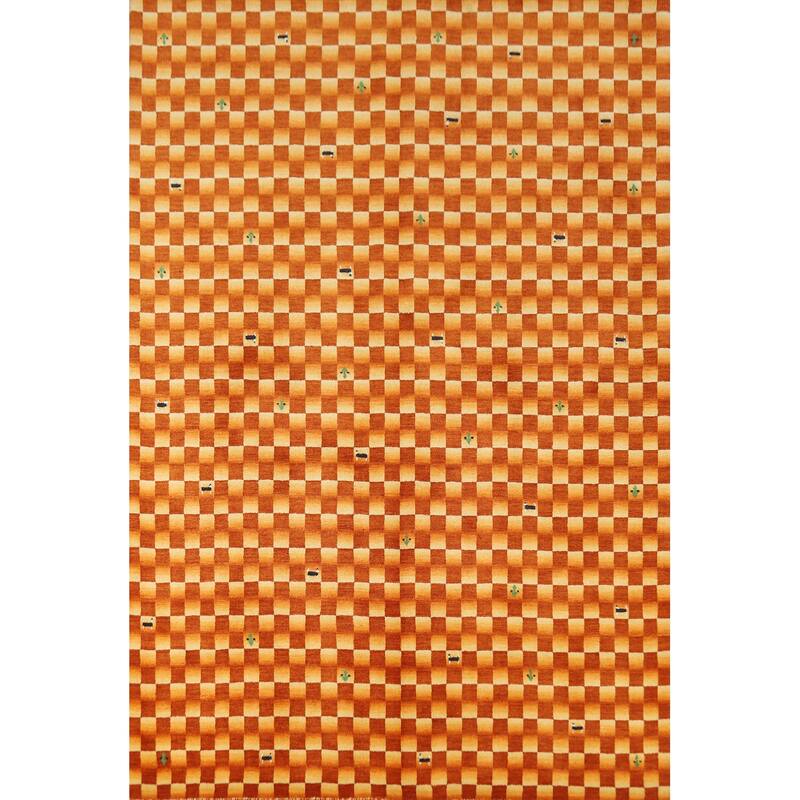 Checkered Gabbeh Indian Area Rug Hand-Knotted Wool Carpet - 5'5" x 7'9"