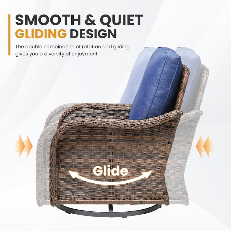 Pocassy Patio Sofa Swivel Chair with Fire Table Funiture Set