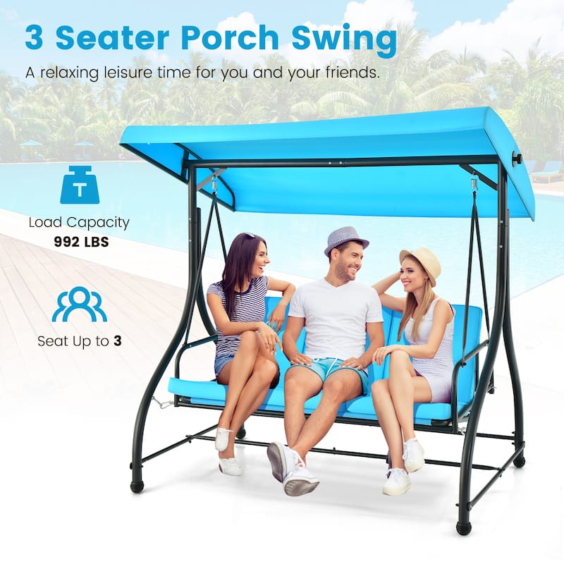 3 Seat Outdoor Porch Swing with Adjustable Canopy - 71" x 47" x 70"