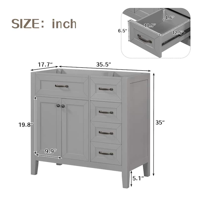 (Base Only) 36" Bathroom Vanity without Sink, Bathroom Cabinet with Drawers