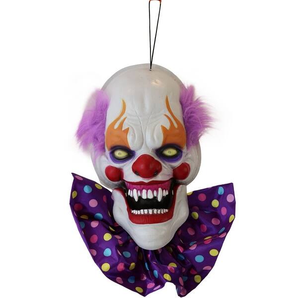 slide 2 of 11, Haunted Hill Farm 20-In. Hanging Talking Clown Head, Halloween Decoration for Indoor or Covered Outdoor Display, , Purple