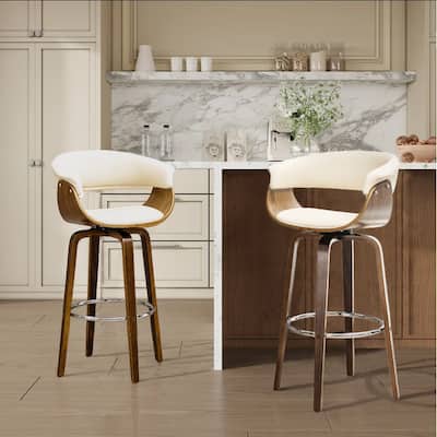 Glitzhome Set of 4 Modern Counter or Bar Height Faux Leather Swivel Upholstered Pub Stools