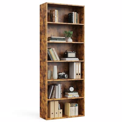 5/6-Tier Wooden Bookcase, Tall Storage Shelf with Anti-Tip Bracket, Durable Mortise & Tenon Construction