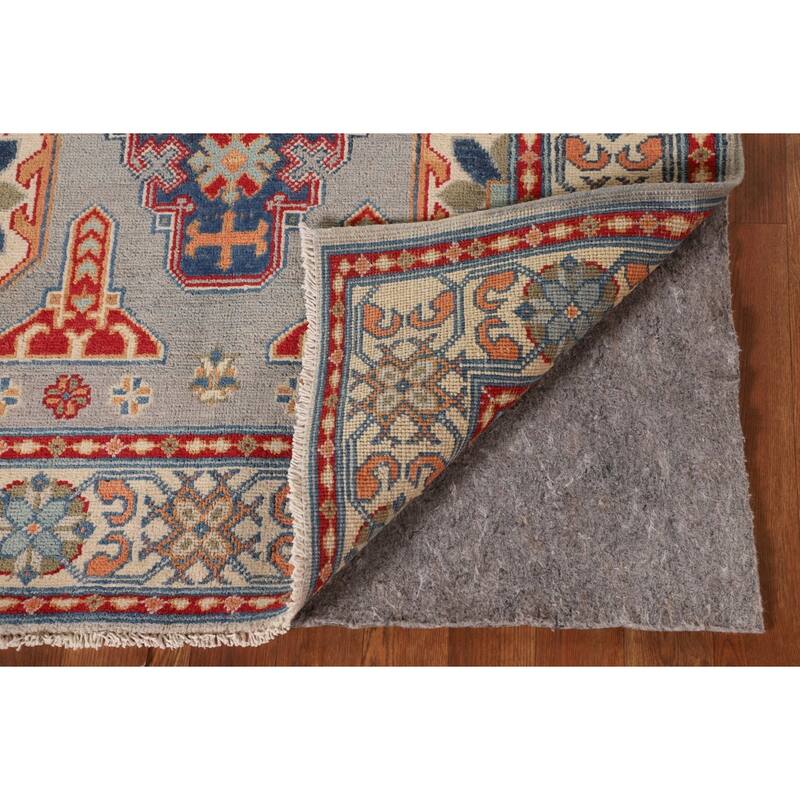Kazak Oriental Accent Rug Handmade Gray Geometric Wool Carpet - 3'7"x 4'10"