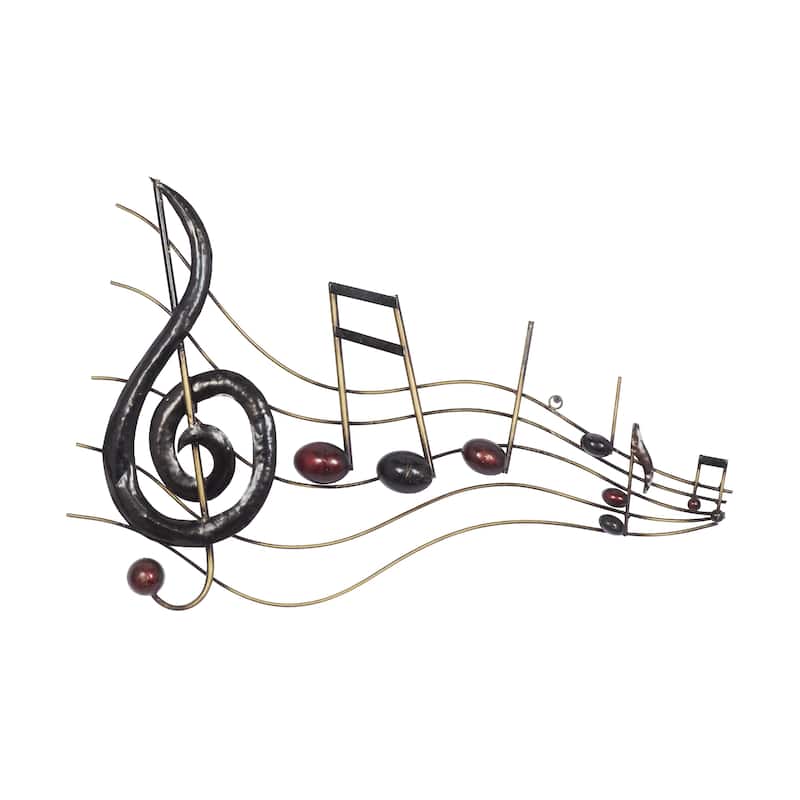 Metal Musical Notes Home Wall Decor with Gold Details - Brown - Roche River Decor - Brown