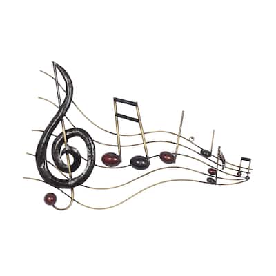 Metal Musical Notes Home Wall Decor with Gold Details - Brown - Roche River Decor