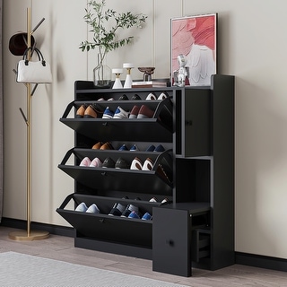 Modern Shoe Storage Cabinet Rack With 3 Flip Drawers, Shoe Rack Organizer  for Entryway, Hallway, Closet, Oak/Black - On Sale - Bed Bath & Beyond -  37182664