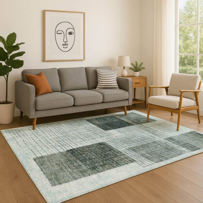 Premium Washable Super Soft Geo Hatch Mayfield Rug - Teal - 5' x 7'6"