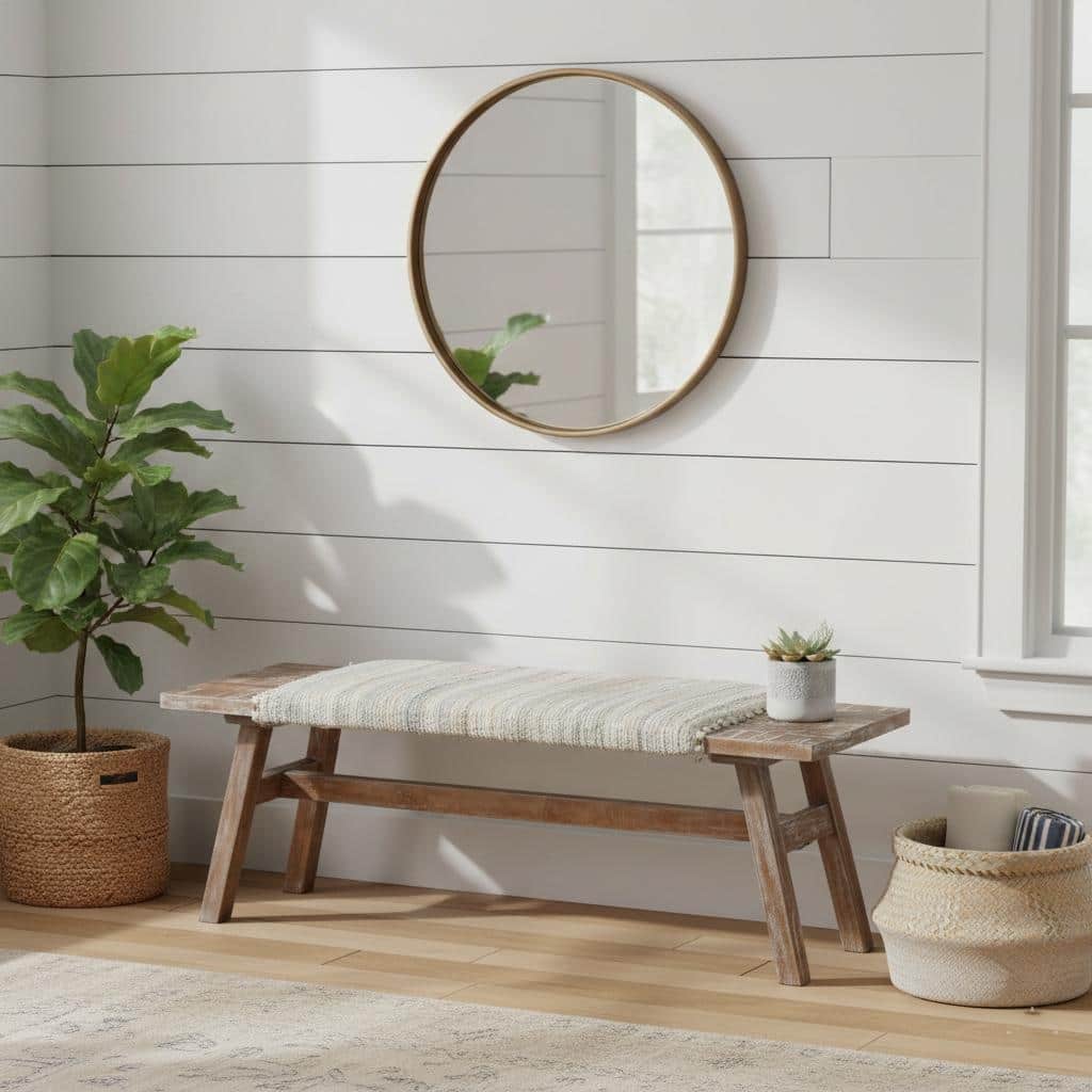 Mia 50" Upholstered Entryway Bench with Cotton Seat by Sevita - 50" L x 17" W x 18" H