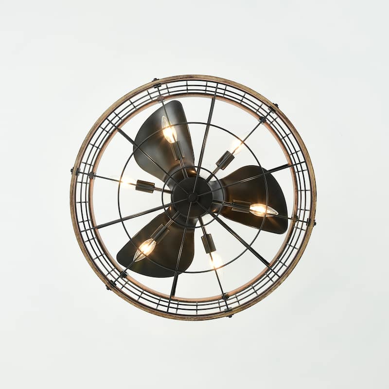 Selma 25-inch Matte Black and Faux Wood 6 Lights 3 Blades Lighted Ceiling Fan with Remote