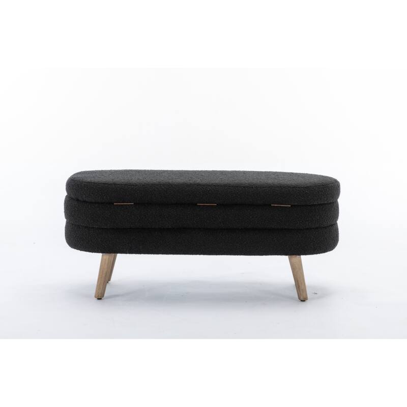 Boucle Fabric Storage Bench Bedroom Bench With Wood Legs For Living Room Bedroom Indoor
