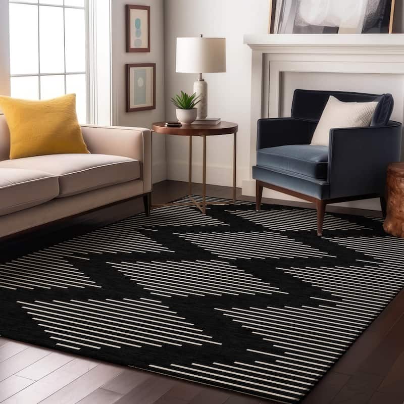 Premium Washable Super Soft Modern Geo Mayfield Rug - Black - 9' x 12'