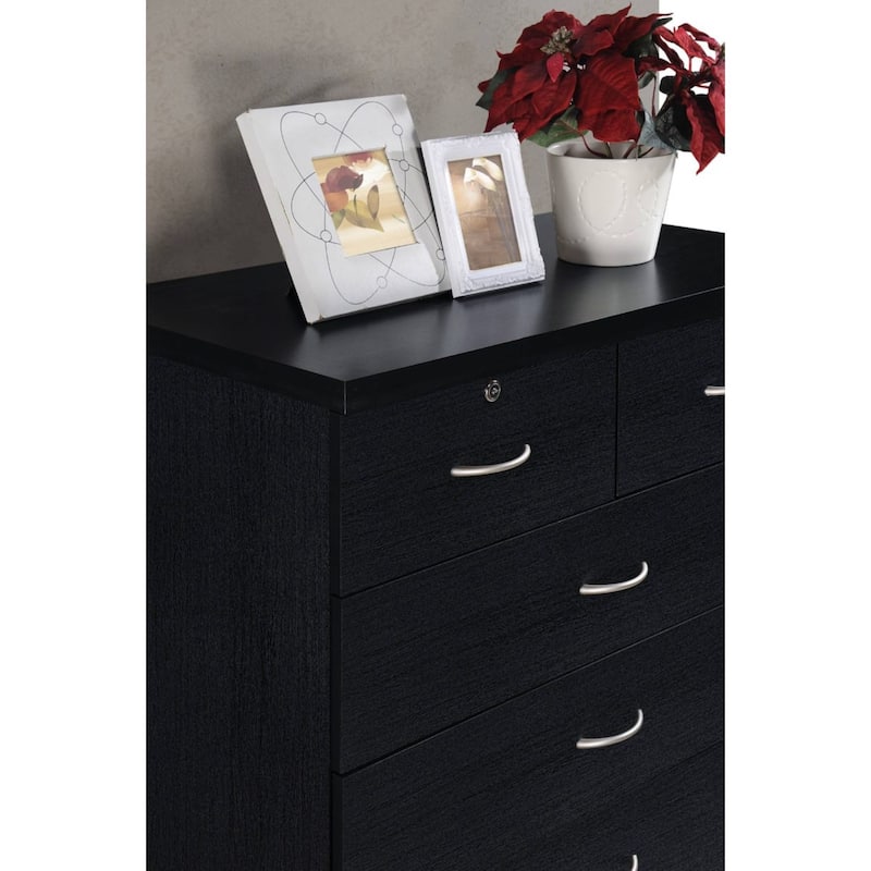 48" Black and Silver Rectangular 7-Drawer Chest with Locks