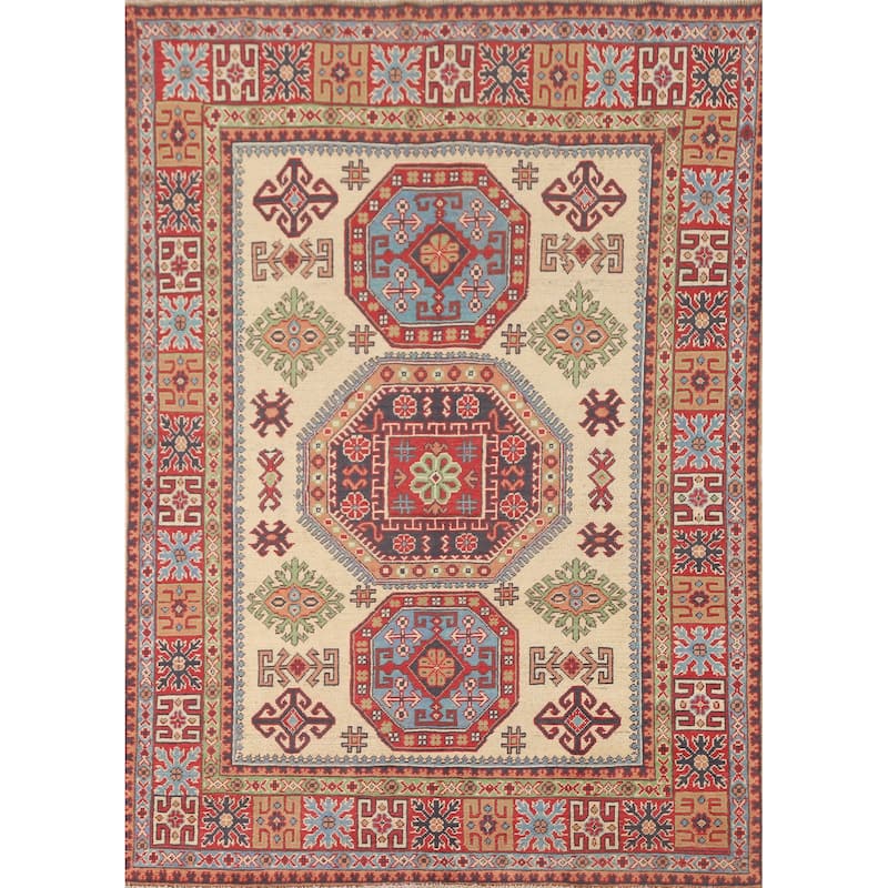Kazak Area Rug Handmade Living Room Wool Carpet - 4'10" x 6'8"