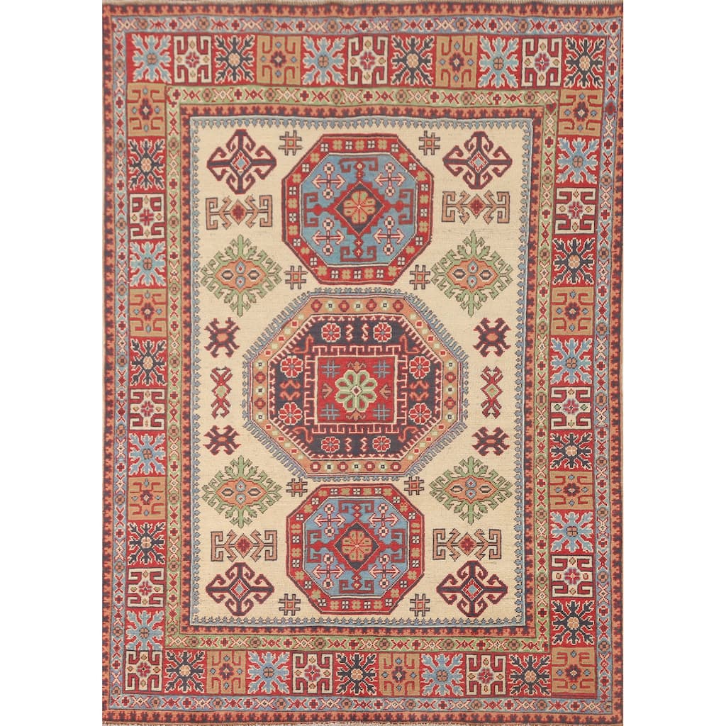 Kazak Area Rug Handmade Living Room Wool Carpet - 4'10" x 6'8"