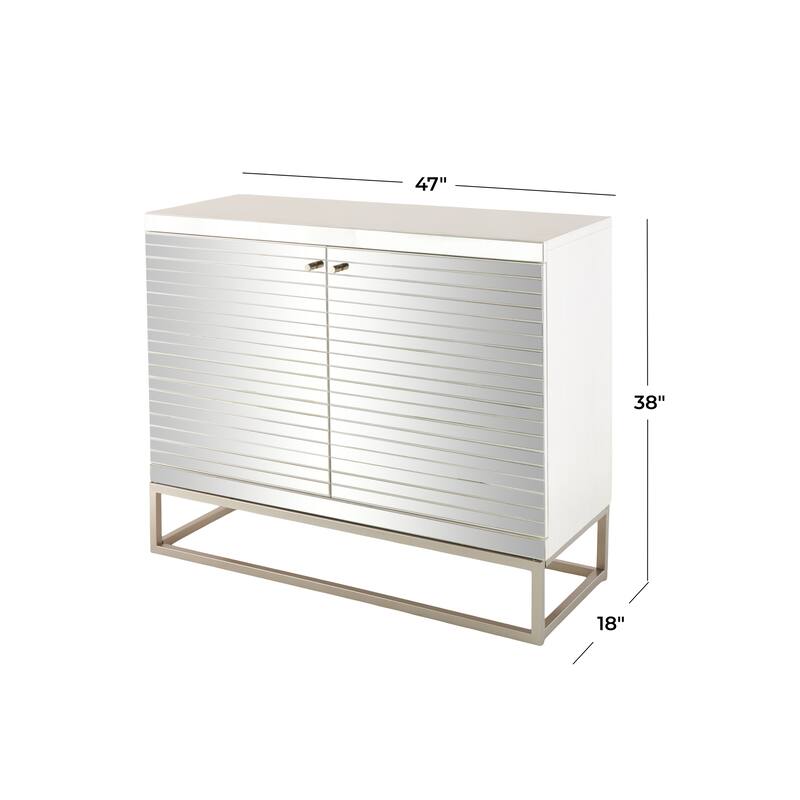Glass 2 Door Cabinet with Linear Striped Panels and Gray Iron Base - Silver - Roche River Decor - 18"W x 47"L x 38"H
