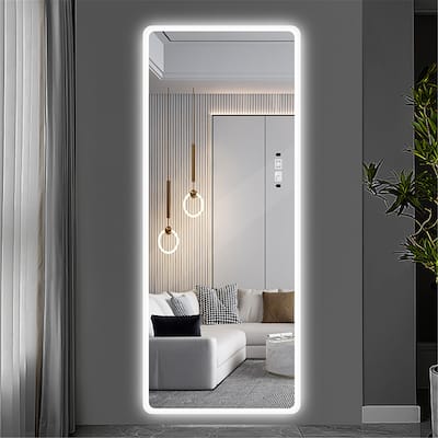 65'' x 22'' Rectangle Silver Rounded Corners Frameless Full Length Mirror with Dimmable LED Light