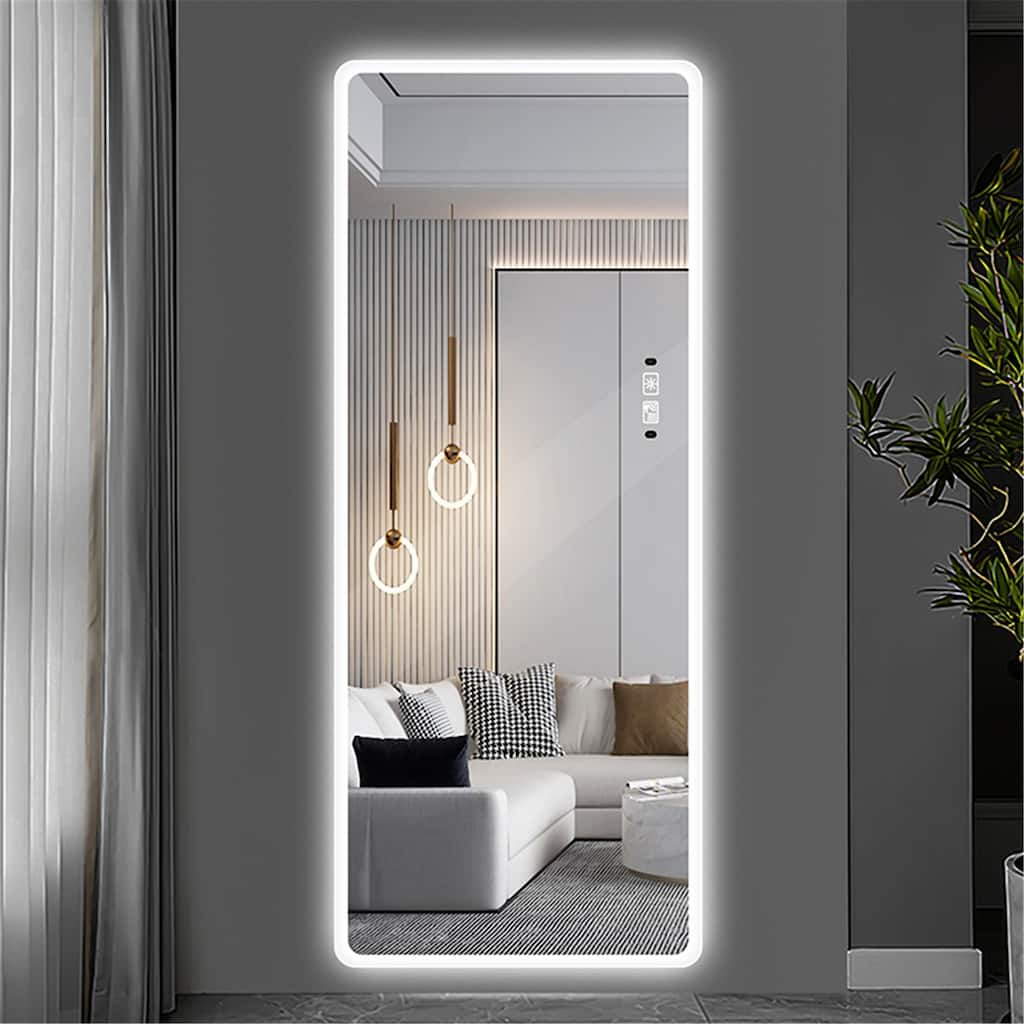 65'' x 22'' Rectangle Silver Rounded Corners Frameless Full Length Mirror with Dimmable LED Light