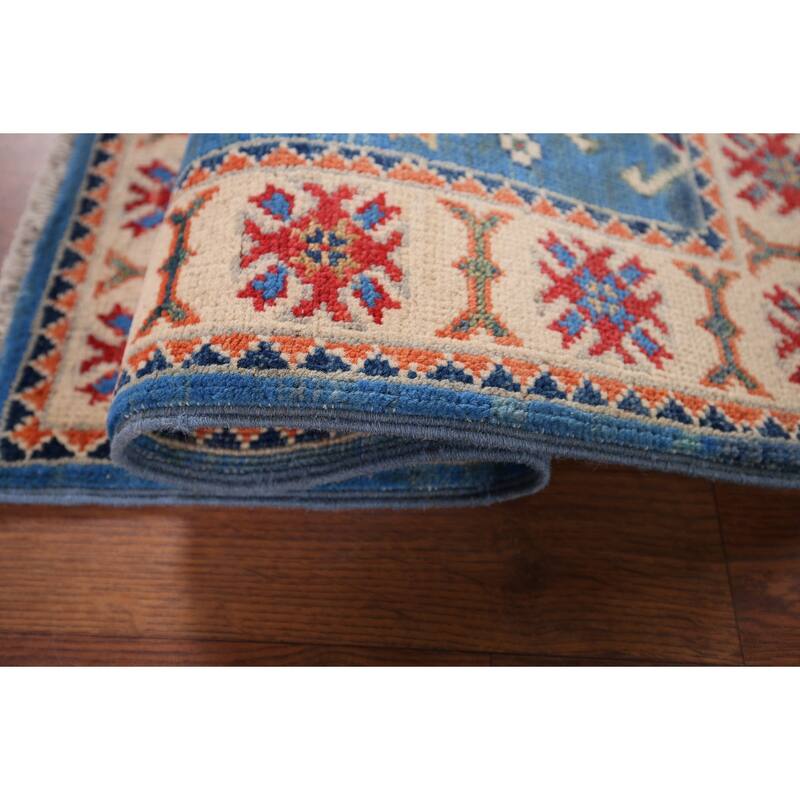 Blue Kazak Oriental Accent Rug Hand-Knotted Wool Carpet - 2'0" x 3'1"