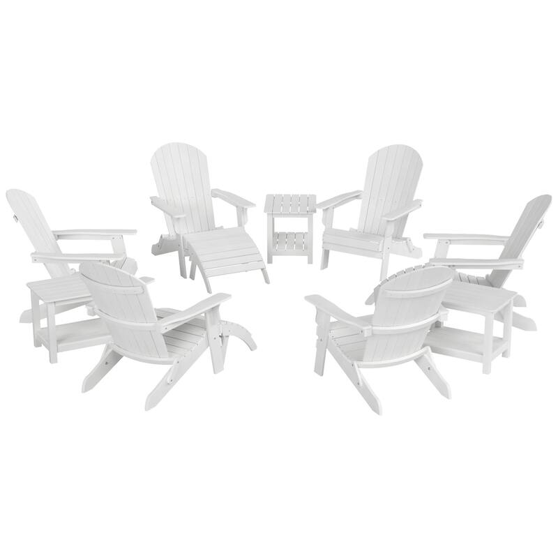 Vineyard HIPS Outdoor Folding Eco-Friendly All Weather Seashell Adirondack Chairs (12-Piece Conversation Set)