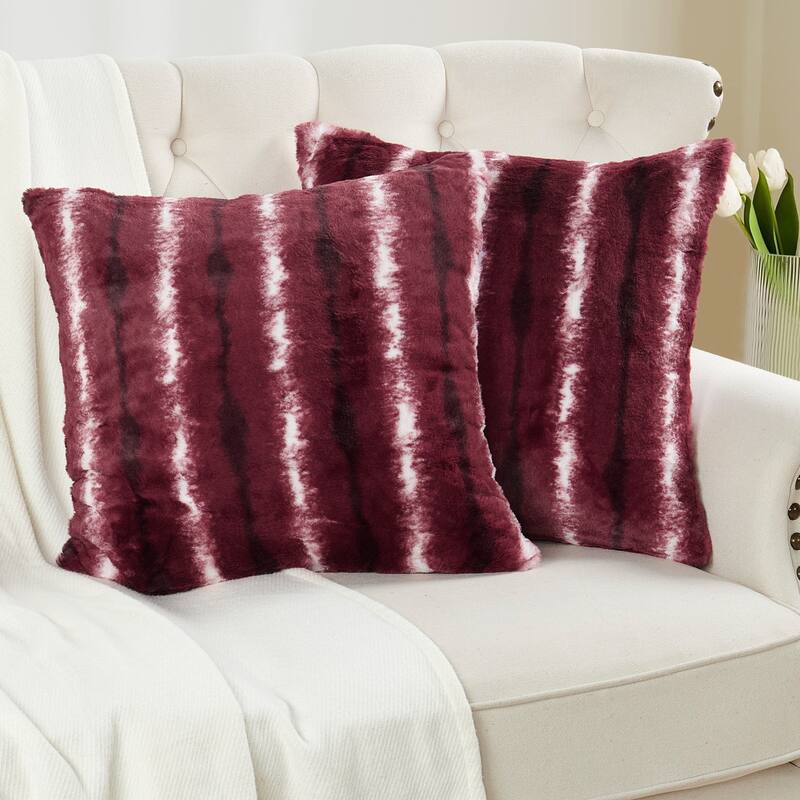 Amanda Stripe fauxfur Throw Pillow Covers Set of 2, NO INSERT