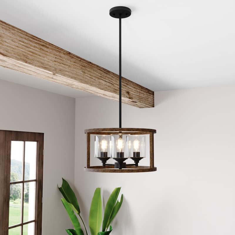 Acroma - 3 Light Steel & Glass Dimmable Drum Chandelier