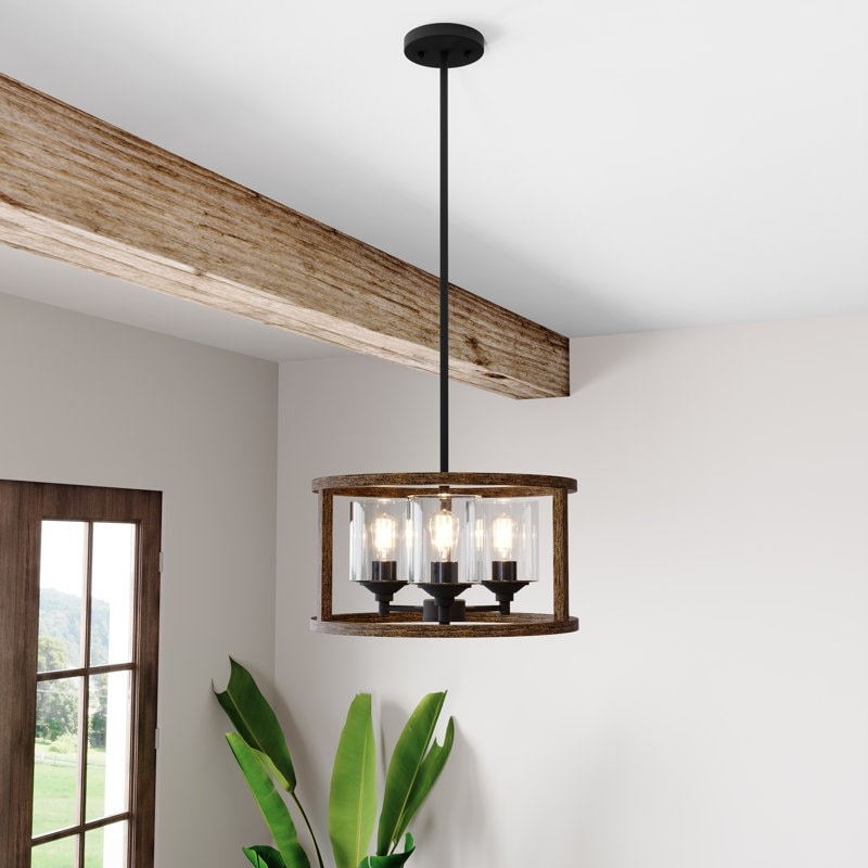 Acroma 3-Light Steel & Glass Dimmable Drum Chandelier