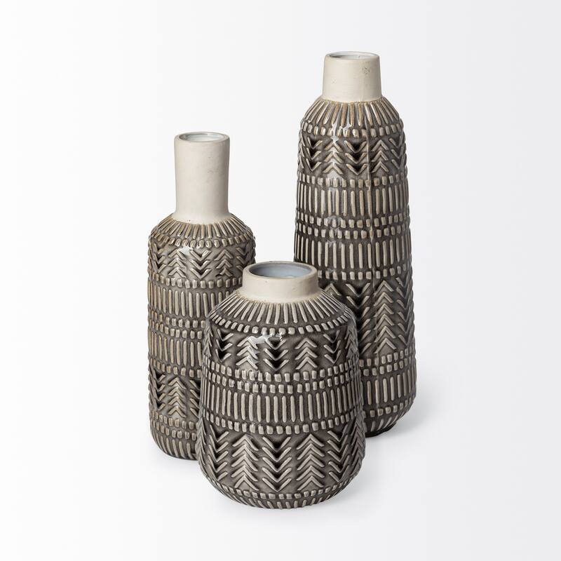 HomeRoots 8" Gray Abstract Cylinder Ceramic Table Vase