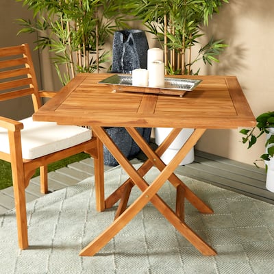 Brown Teak Wood Traditional Indoor/Outdoor Accent Dining Table - 36 x 36 x 30