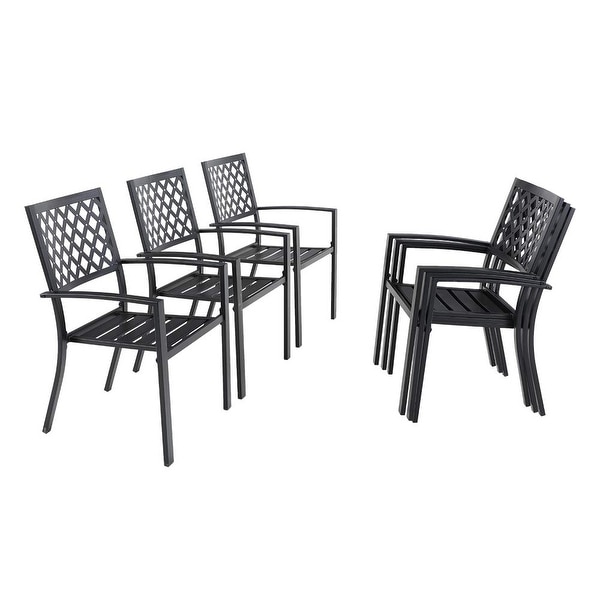 Phi Villa 6 Piece Black Metal Outdoor Furniture Patio Steel Frame Slat Seat Dining Arm Chairs. Opens flyout.