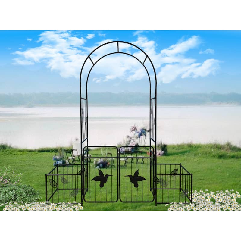 Metal Garden Arch with doors Garden Arbor Trellis Climbing Plants Support Arch Outdoor Arch