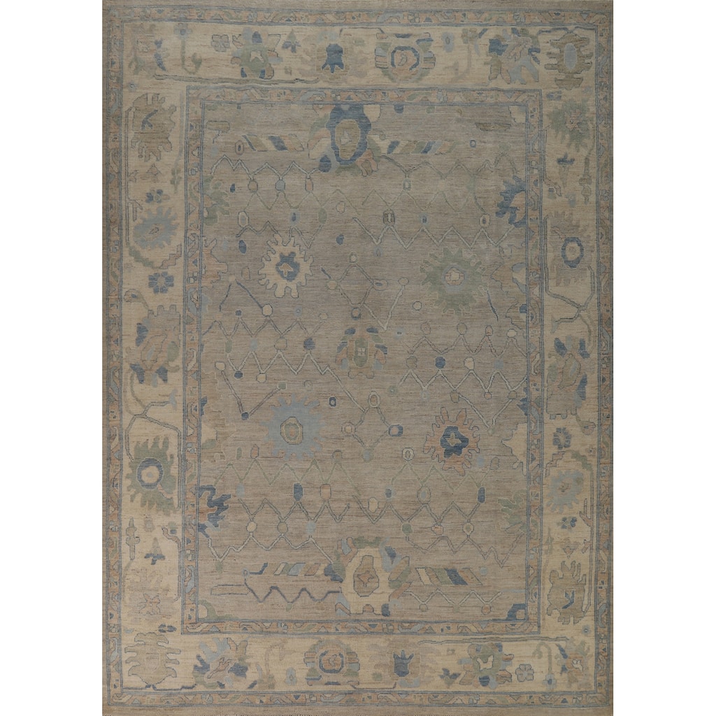 Grey Oushak Turkish Area Rug Vegetable Dye Handmade Wool Carpet - 8'9"x 11'8"