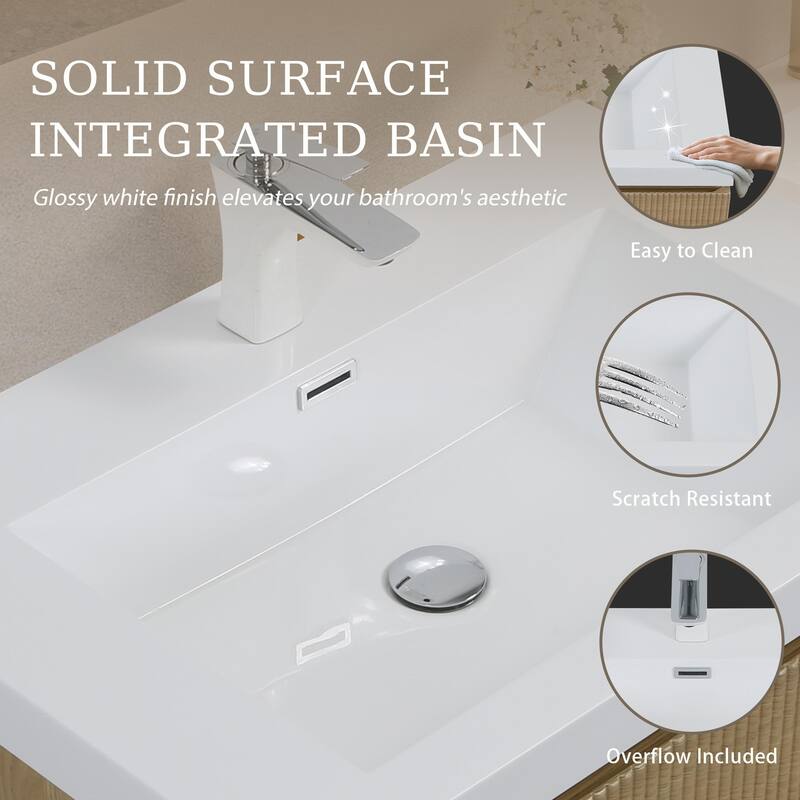 24'' Floating Bathroom Vanity with Sink Combo, Modern Wall-Mounted Striped Bathroom Storage Cabinet with Soft-Close Drawer