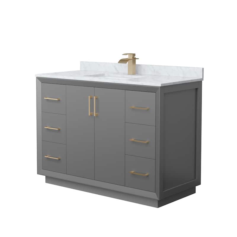 Wyndham Collection WCF414148S-NAT-UNSMXX Strada 48" Free Standing - Dark Gray / Satin Bronze Hardware