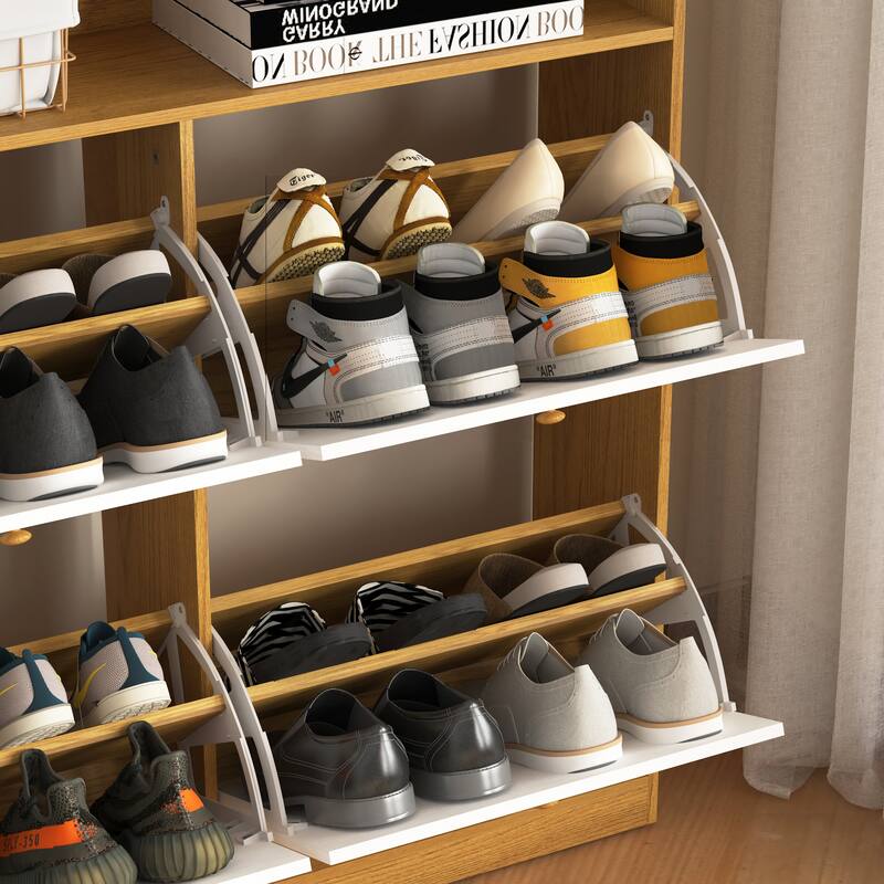 Shoe Storage Cabinet with 4 Flip Drawers , Shoe Rack Organizer Cabinet with wooden