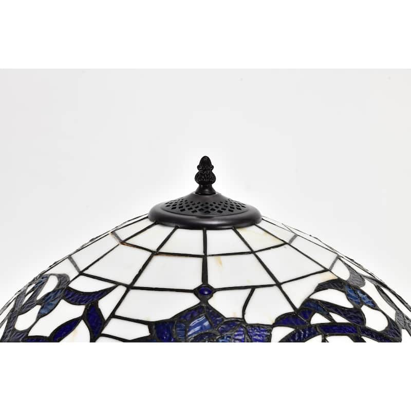 Rexi 18-inch Blue/White Flower Design Glass/Bronze Tiffany-Style Floor Lamp