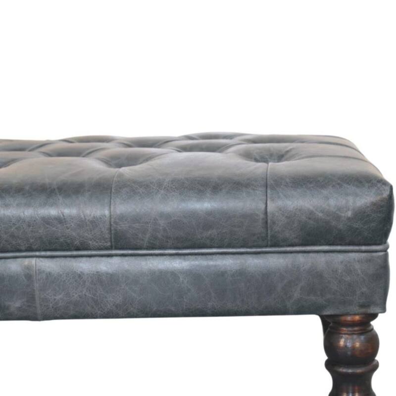 Artisan Furniture Solid Buffalo Teal Leather Ottoman with Castor Legs