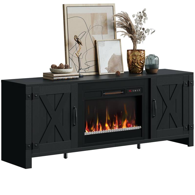63'' Fireplace TV Stand with Electric Fireplace Heater & Storage Cabinet for TVs up to 70 Inch