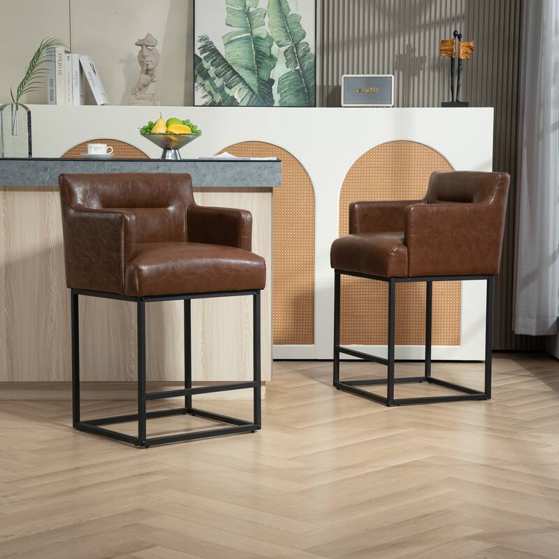 House Hold Counter Height Bar Stools Set of 2,Modern Square PU Bar Stool