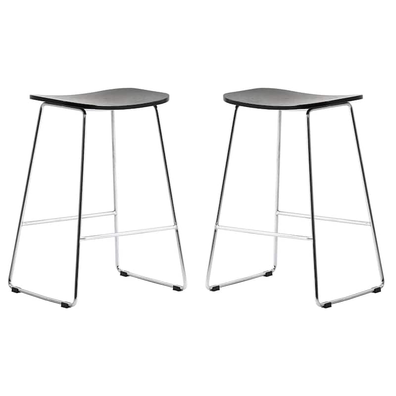 Melrose Modern Wood Saddle Seat Counter Stool by Set of 2 LeisureMod - 26" - Black