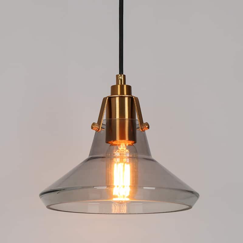 Modern Farmhouse 1-Light Black Gold Kitchen Island Pendant Light with Grey Glass - 8.5"Dia