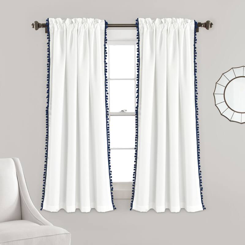The Gray Barn Watertop Pom Pom 84-inch Curtain Panel - 63"L x 50"W - Navy