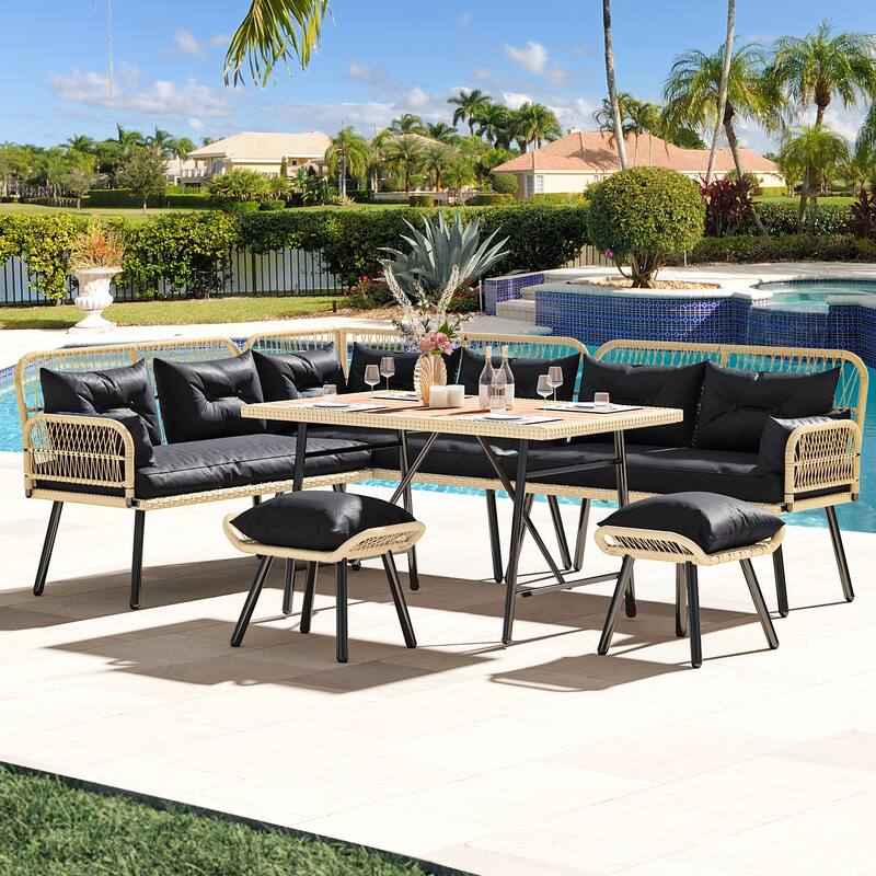 Moasis Black 6-Piece Patio Wicker Furniture Conversation Set - 6 PCS - Black