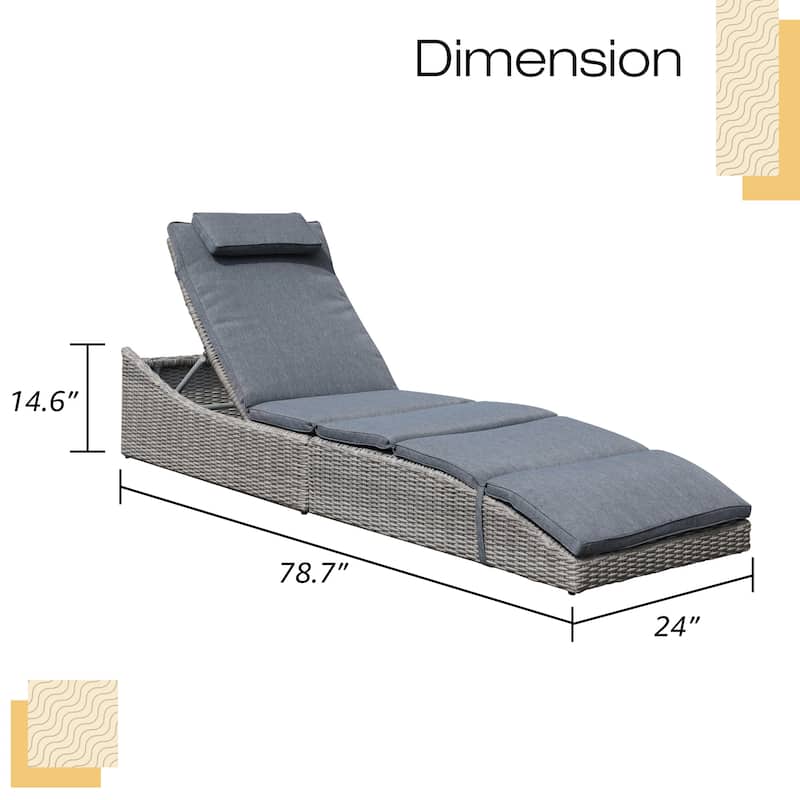 Adjustable Outdoor Wicker Reclining Chaise Lounge with Cushion