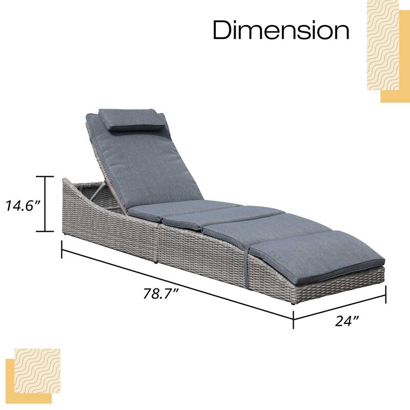 Adjustable Outdoor Wicker Reclining Chaise Lounge with Cushion On
