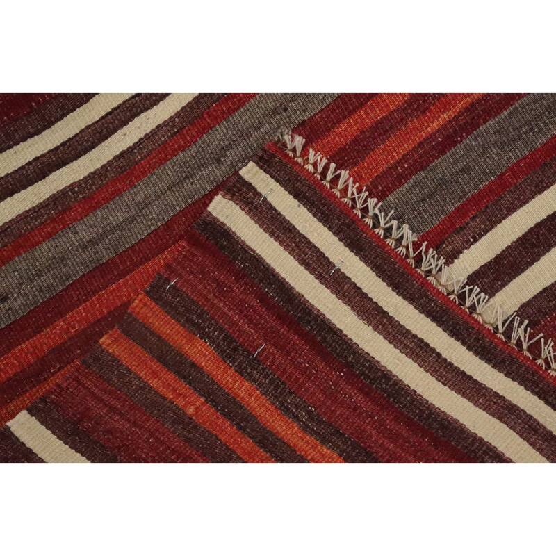 Hand Woven Oriental 100% Wool Carpet Southwestern Geometric Red Kilim Runner Rug - 9' 0'' X 4' 4''