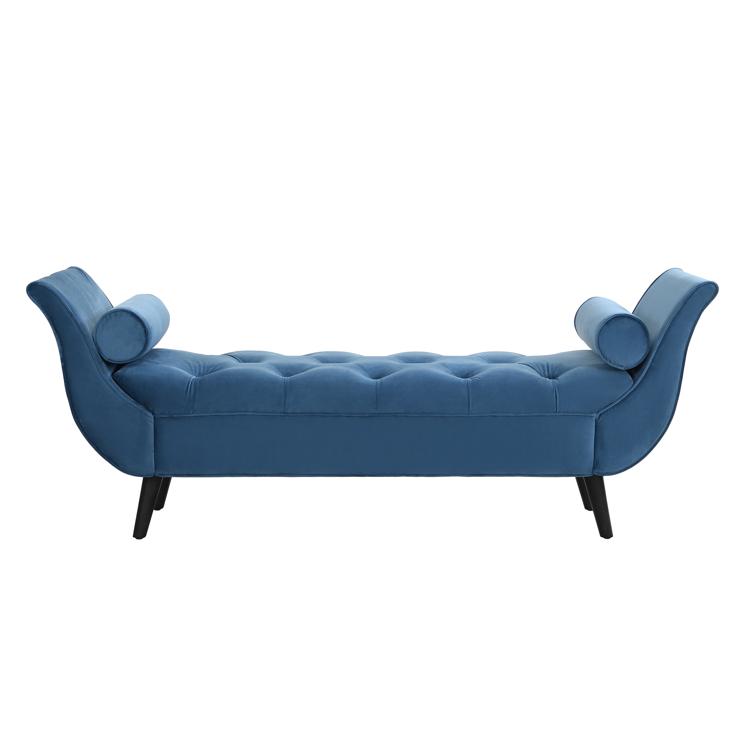 Upholstered Velvet Bench End of Bed Bench with 2 Pillows, Button Tufted Ottoman Footstool with Rolled Arms