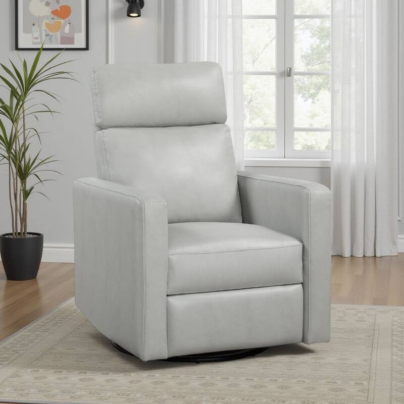 Yujo Recliner Chair, Manual, 30 Inch, Gray Faux Leather, 360 Swivel