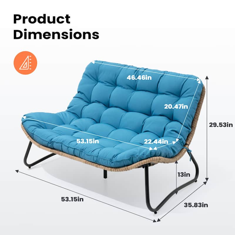 Double Papasan PE Rattan Chair Loveseat with Cushion For Indoor Outdoor